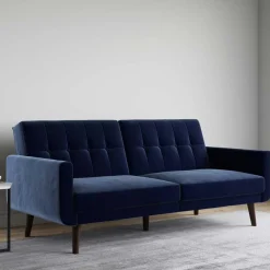 Discount Wohnen Samtsofa mit Bettfunktion in Blau - Luzillo
