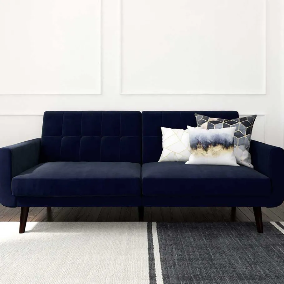Discount Wohnen Samtsofa mit Bettfunktion in Blau - Luzillo