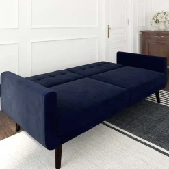 Discount Wohnen Samtsofa mit Bettfunktion in Blau - Luzillo