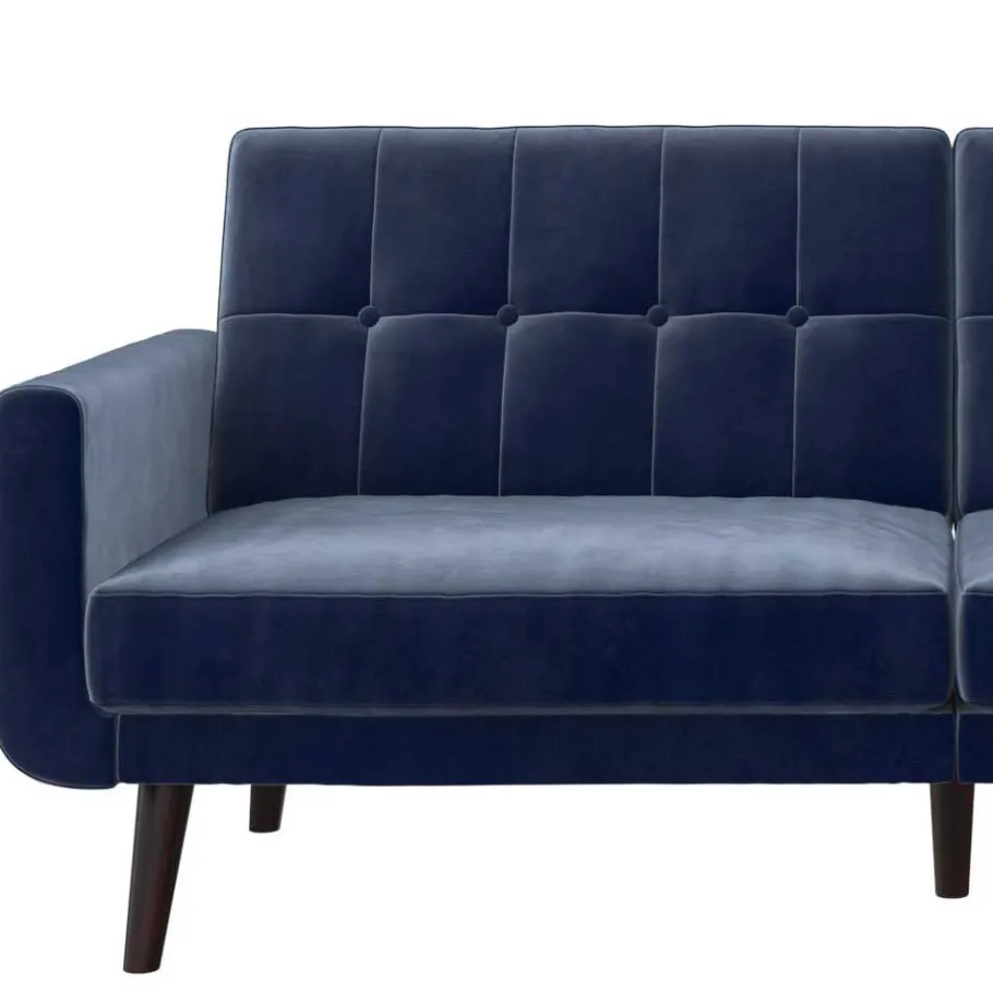 Discount Wohnen Samtsofa mit Bettfunktion in Blau - Luzillo