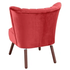 Outlet Wohnen Samtvelours Sessel in Rot und Nussbaum - Darand