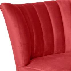 Outlet Wohnen Samtvelours Sessel in Rot und Nussbaum - Darand