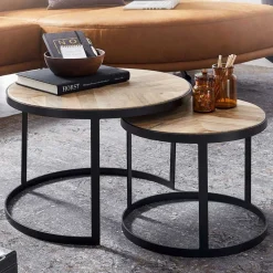 New Wohnen 2-Satz Couchtisch mit Holzplatte Rund - Bernesa (zweiteilig)