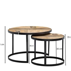 New Wohnen 2-Satz Couchtisch mit Holzplatte Rund - Bernesa (zweiteilig)