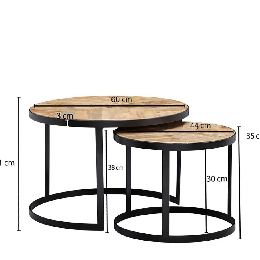 New Wohnen 2-Satz Couchtisch mit Holzplatte Rund - Bernesa (zweiteilig)