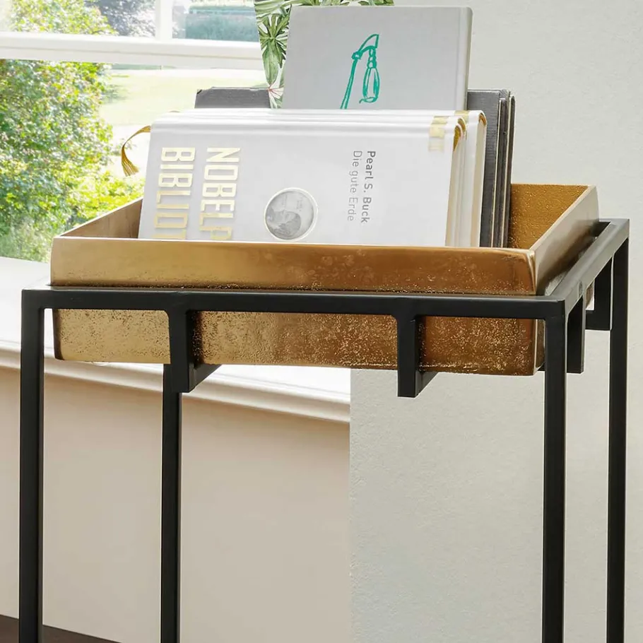Outlet Wohnen 2-Satz-Tisch in Bronze Gold & Schwarz - Fagnetta (zweiteilig)