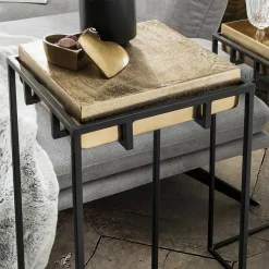 Outlet Wohnen 2-Satz-Tisch in Bronze Gold & Schwarz - Fagnetta (zweiteilig)