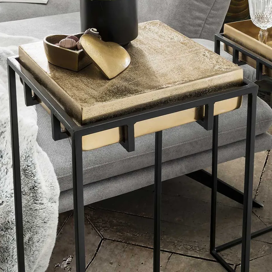 Outlet Wohnen 2-Satz-Tisch in Bronze Gold & Schwarz - Fagnetta (zweiteilig)