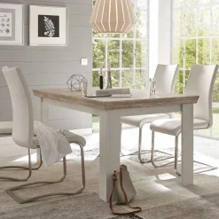 Clearance Wohnen Scandi Chic Esstisch in Weiß & Pinie Shabby Nedita 160x90 cm