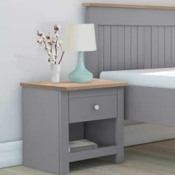 Discount Wohnen Scandi Chic Nachtkommode in Grau mit Eiche - Donia