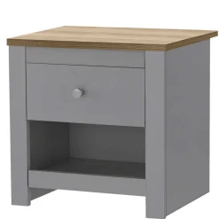 Discount Wohnen Scandi Chic Nachtkommode in Grau mit Eiche - Donia