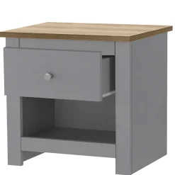 Discount Wohnen Scandi Chic Nachtkommode in Grau mit Eiche - Donia
