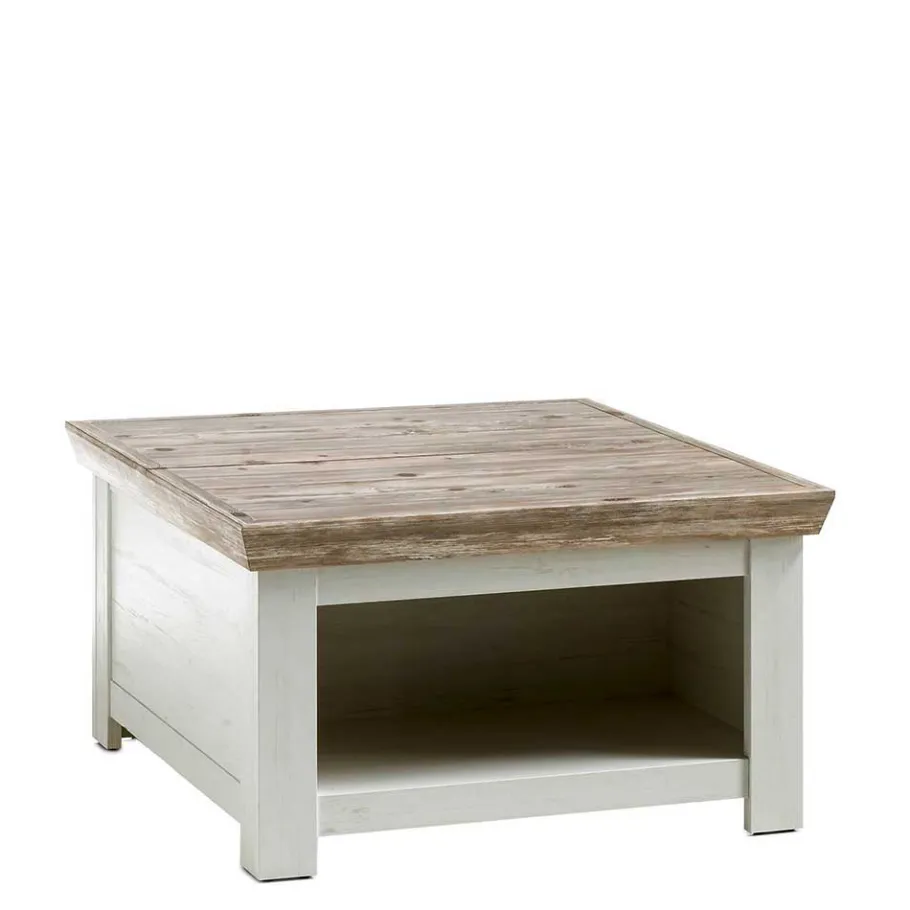 Discount Wohnen Scandi Chic Truhentisch in 86x86 cm Nedita Weiß & Pinie Shabby