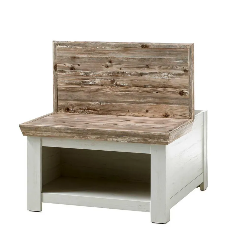 Discount Wohnen Scandi Chic Truhentisch in 86x86 cm Nedita Weiß & Pinie Shabby