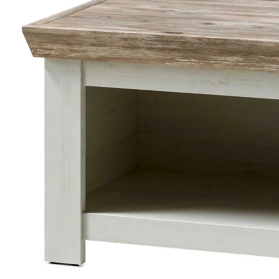 Discount Wohnen Scandi Chic Truhentisch in 86x86 cm Nedita Weiß & Pinie Shabby