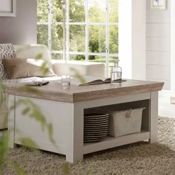 Discount Wohnen Scandi Chic Truhentisch in 86x86 cm Nedita Weiß & Pinie Shabby