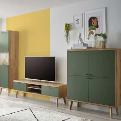 New Wohnen Scandi Chic Wohnwand in Graugrün - Oliva (dreiteilig)