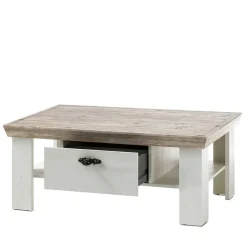 Online Wohnen Scandi Landhaus Sofatisch mit 2 Schubladen Nedita in Weiß & Pinie Shabby