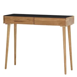 Discount Wohnen Scandi Schreibtisch mit Schwarzglas Platte - Floyda