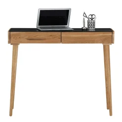 Discount Wohnen Scandi Schreibtisch mit Schwarzglas Platte - Floyda