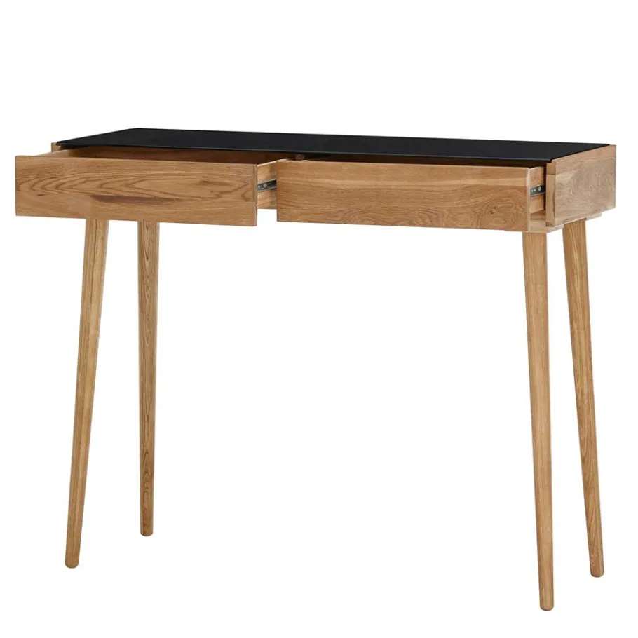 Discount Wohnen Scandi Schreibtisch mit Schwarzglas Platte - Floyda