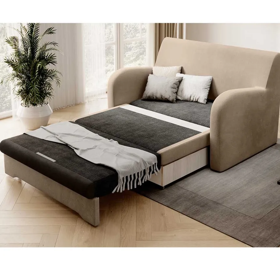 New Wohnen Schlafcouch in Beige und Dunkelbraun - Calming