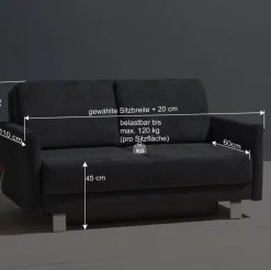Online Wohnen Schlafcouch mit Bettkasten in Blaugrau - Casmas
