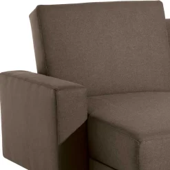 Outlet Wohnen Schlafcouch mit Hocker in Beigegrau mit Chrom - Defelira (zweiteilig)