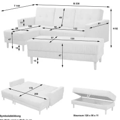 Outlet Wohnen Schlafcouch mit Hocker in Beigegrau mit Chrom - Defelira (zweiteilig)