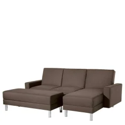 Outlet Wohnen Schlafcouch mit Hocker in Beigegrau mit Chrom - Defelira (zweiteilig)