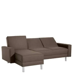 Outlet Wohnen Schlafcouch mit Hocker in Beigegrau mit Chrom - Defelira (zweiteilig)