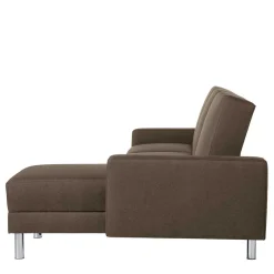 Outlet Wohnen Schlafcouch mit Hocker in Beigegrau mit Chrom - Defelira (zweiteilig)
