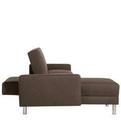 Outlet Wohnen Schlafcouch mit Hocker in Beigegrau mit Chrom - Defelira (zweiteilig)