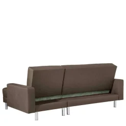 Outlet Wohnen Schlafcouch mit Hocker in Beigegrau mit Chrom - Defelira (zweiteilig)