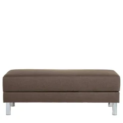 Outlet Wohnen Schlafcouch mit Hocker in Beigegrau mit Chrom - Defelira (zweiteilig)
