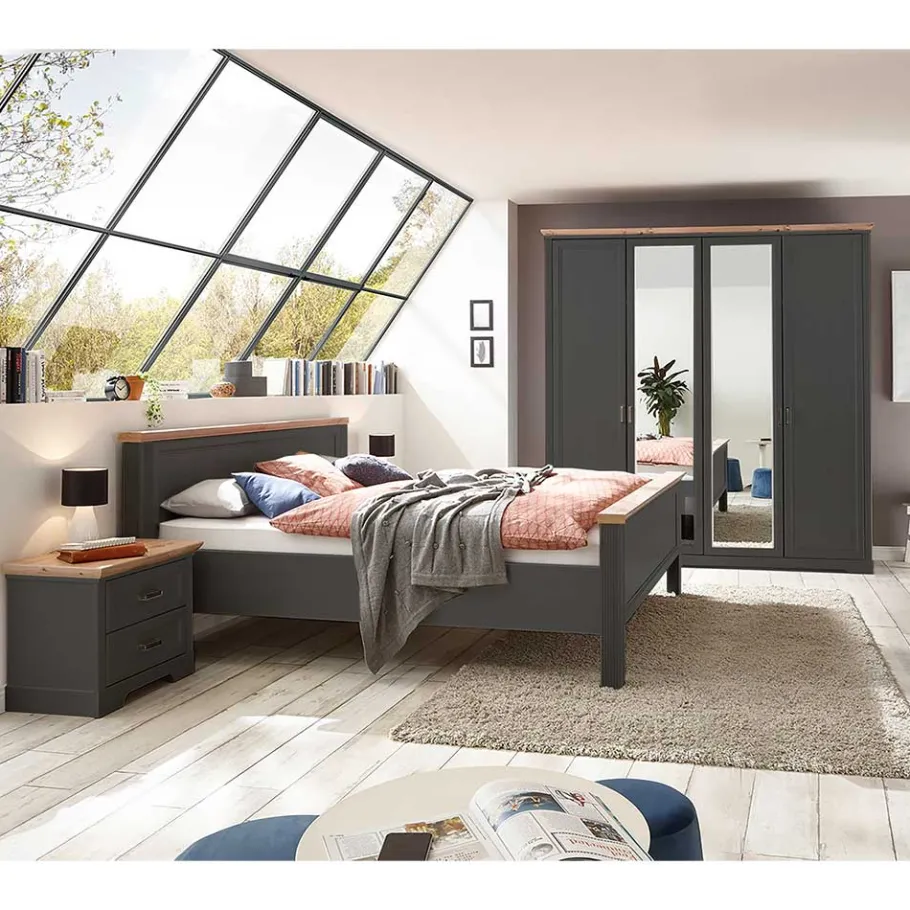 Hot Wohnen Schlafzimmer Bettanlage und Schrank Set - Zenuvra (vierteilig)