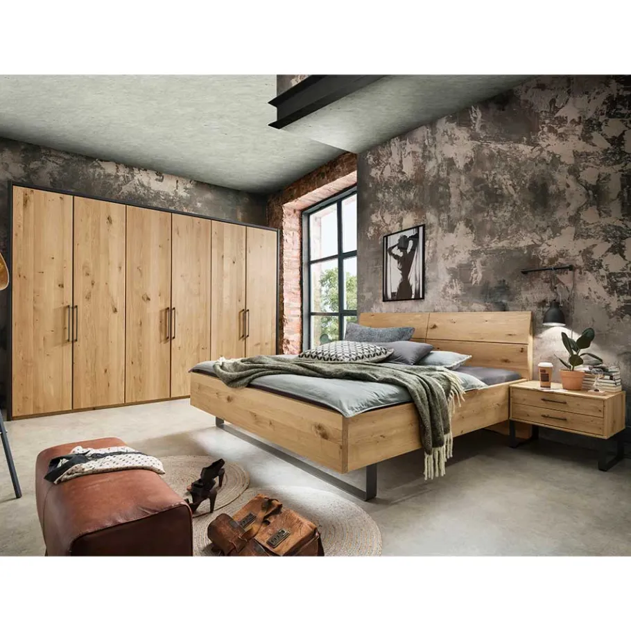 Hot Wohnen Schlafzimmer Möbel-Set in Wildeiche Bianco - Siestago (vierteilig)