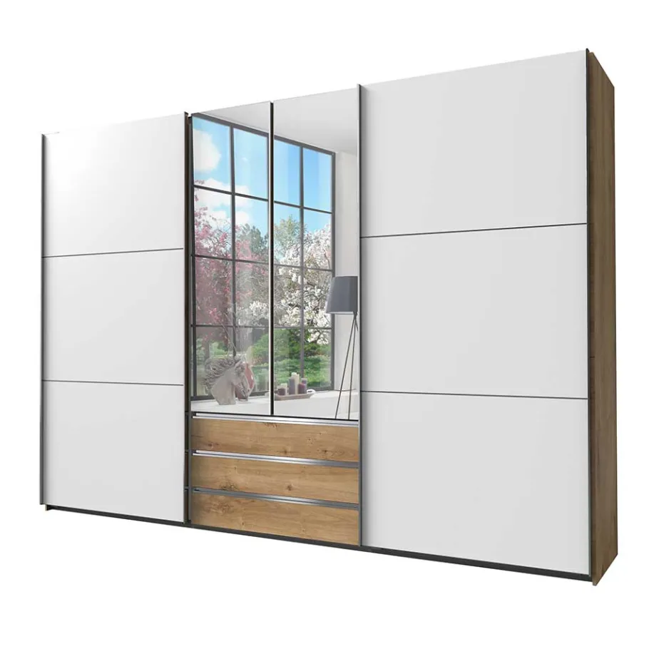 Clearance Wohnen Schlafzimmerkleiderschrank 4-türig & 3 Schubladen - Stufania