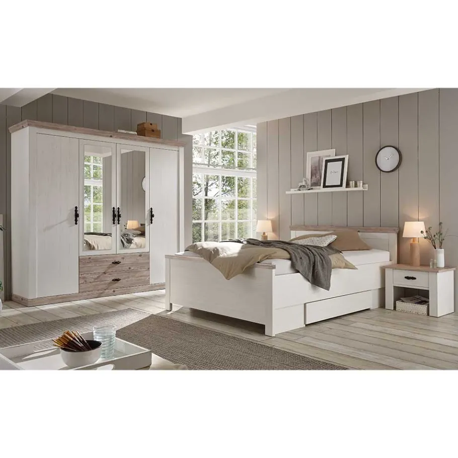 Outlet Wohnen Schlafzimmermöbel mit Bett 140x200 - Nedita (vierteilig)