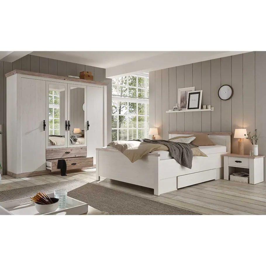 Outlet Wohnen Schlafzimmermöbel mit Bett 140x200 - Nedita (vierteilig)