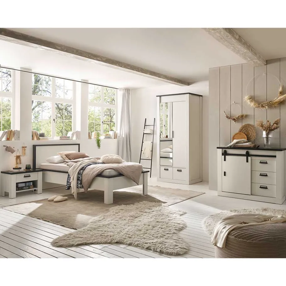 Outlet Wohnen Schlafzimmermöbel Set mit 90x200 Bett - Tramos (vierteilig)