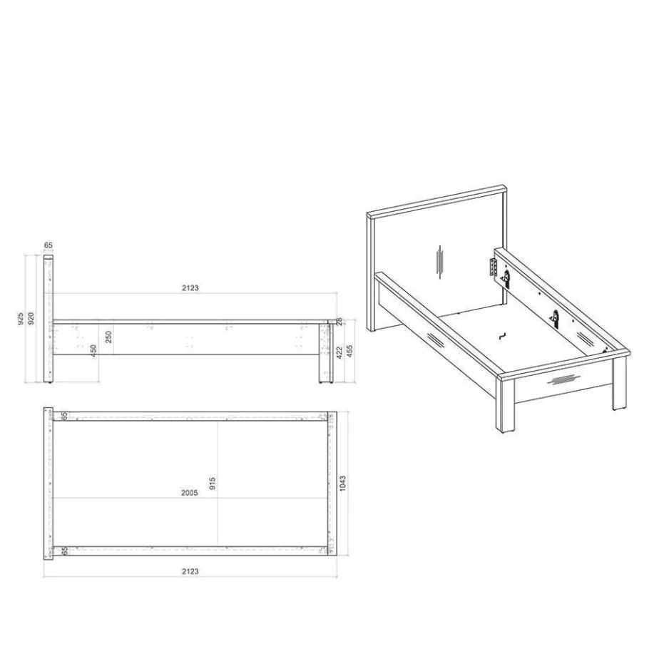 Outlet Wohnen Schlafzimmermöbel Set mit 90x200 Bett - Tramos (vierteilig)
