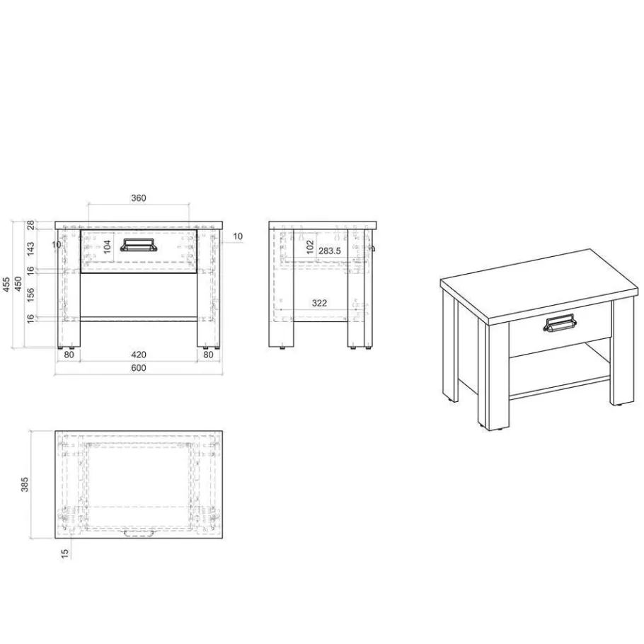 Outlet Wohnen Schlafzimmermöbel Set mit 90x200 Bett - Tramos (vierteilig)