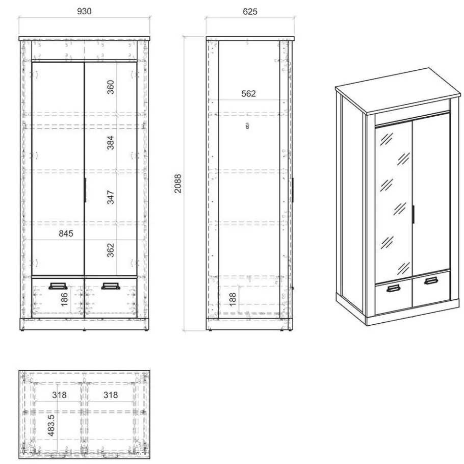 Outlet Wohnen Schlafzimmermöbel Set mit 90x200 Bett - Tramos (vierteilig)