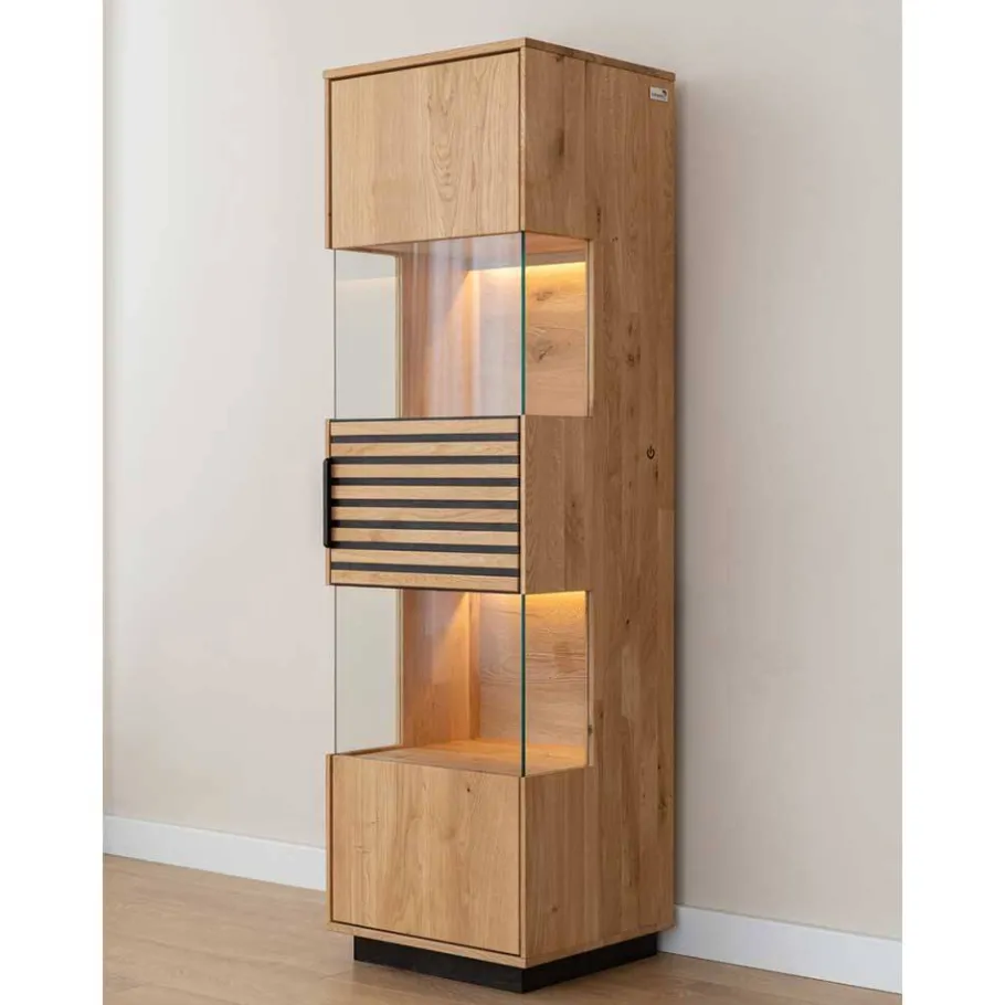 Clearance Wohnen Schmale Massivholz Vitrine mit LED Beleuchtung - Eribella