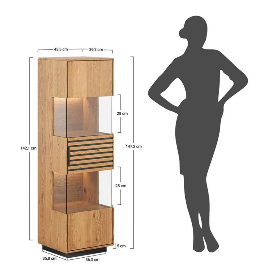 Clearance Wohnen Schmale Massivholz Vitrine mit LED Beleuchtung - Eribella