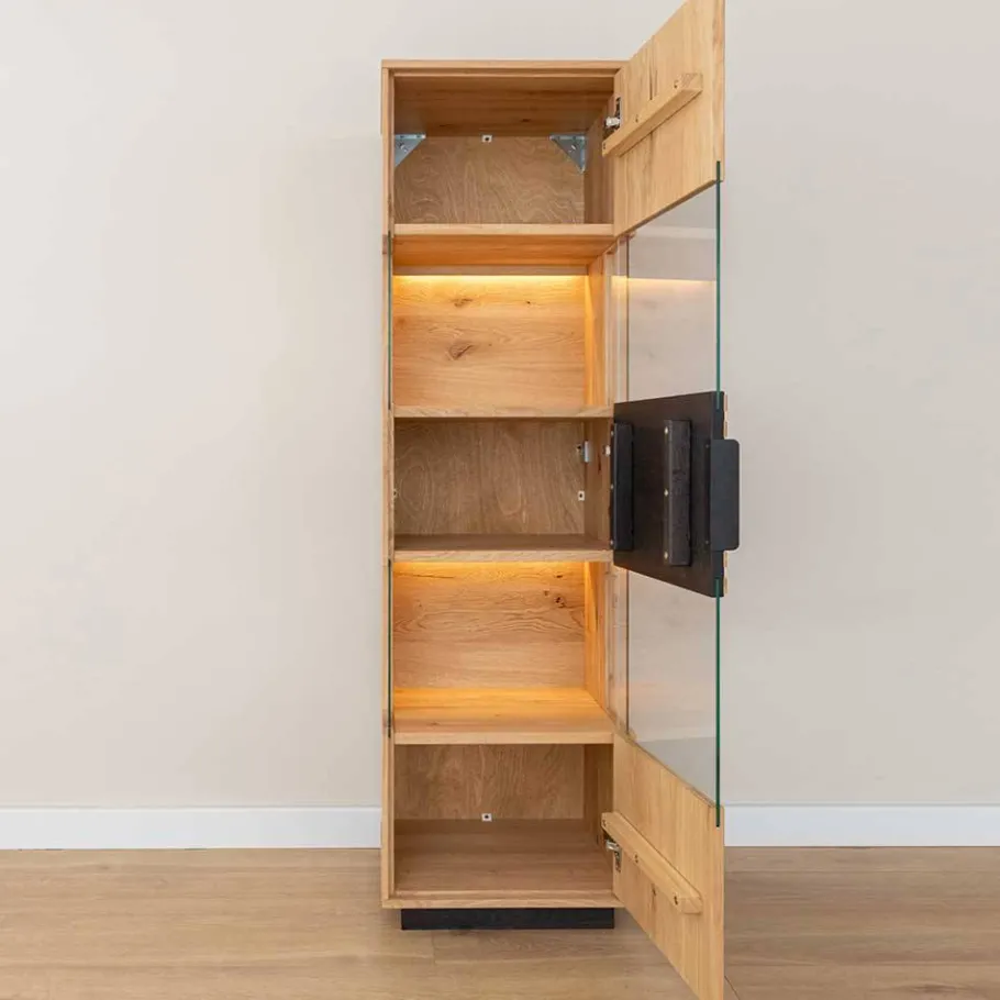 Clearance Wohnen Schmale Massivholz Vitrine mit LED Beleuchtung - Eribella