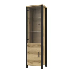 Best Wohnen Schmale Schrank Vitrine in Eiche NB & Schwarz - Kanellas