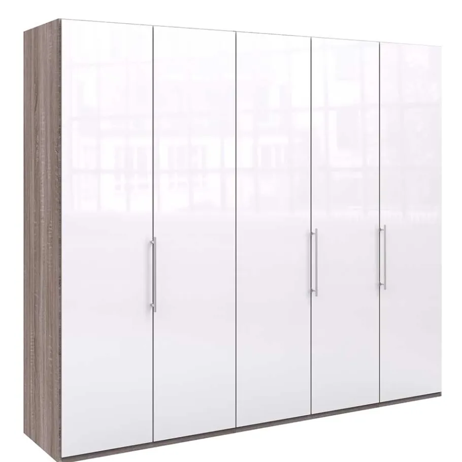 Best Wohnen Schrank in Weiß Glas & Eiche Dunkel - Empresian