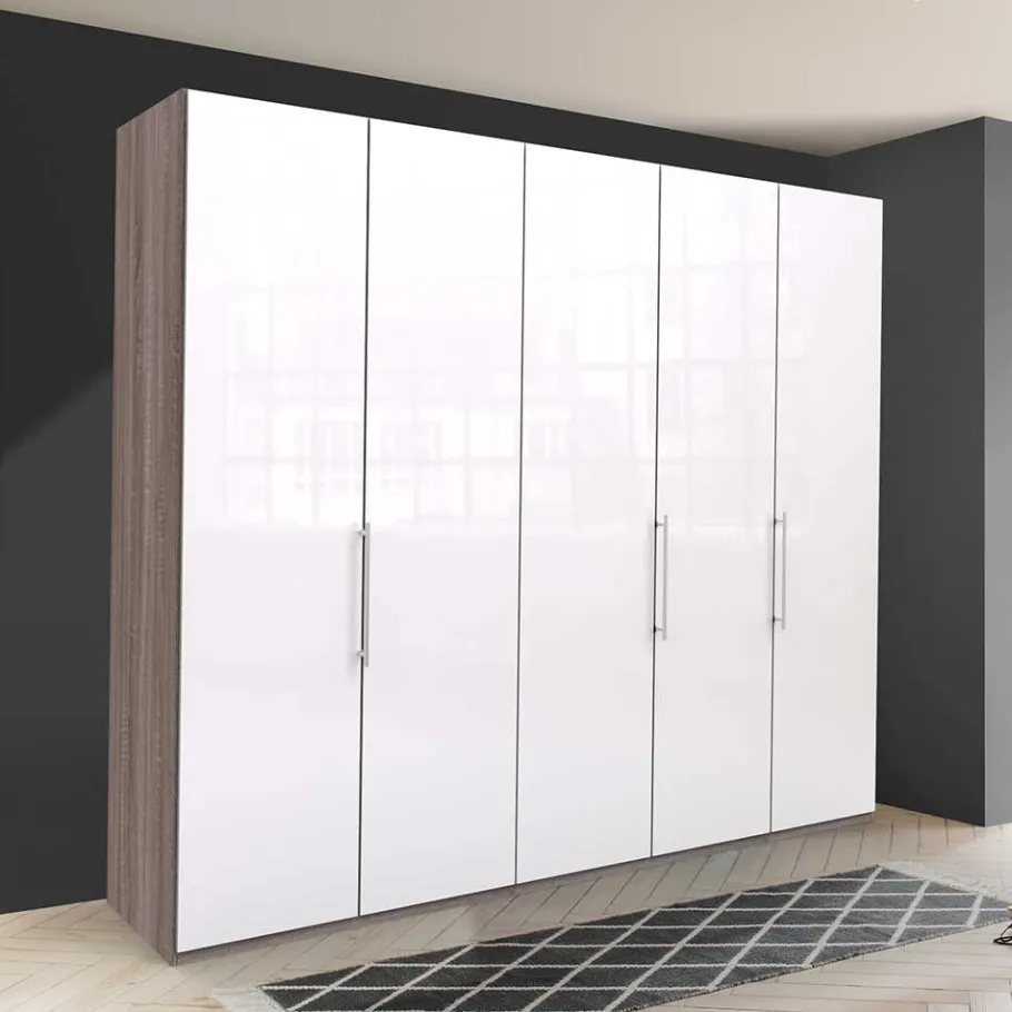 Best Wohnen Schrank in Weiß Glas & Eiche Dunkel - Empresian